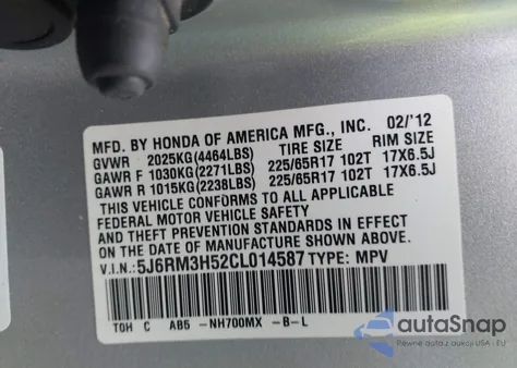 2012 Honda Cr-V Ex from USA, damaged, VIN 5J6RM3H52CL014587
